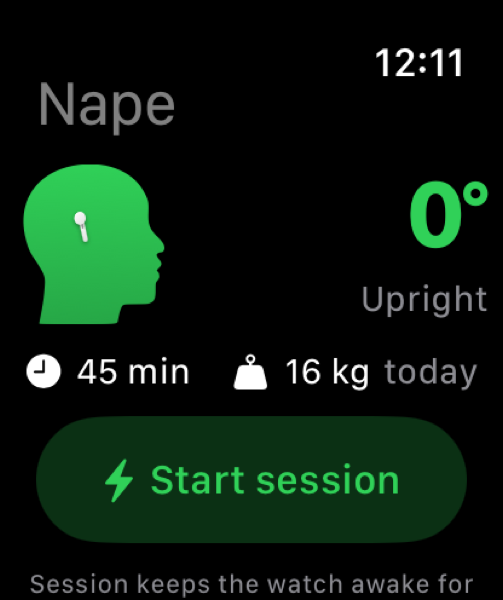 Apple Watch app showing tilt and neck load