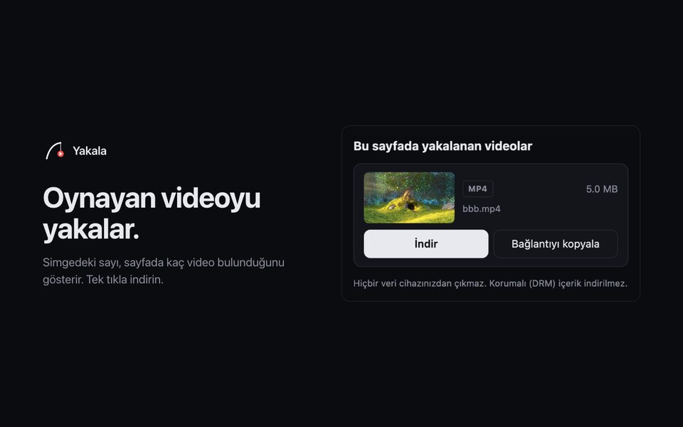 Popup'ta yakalanan MP4 videosu ve İndir butonu