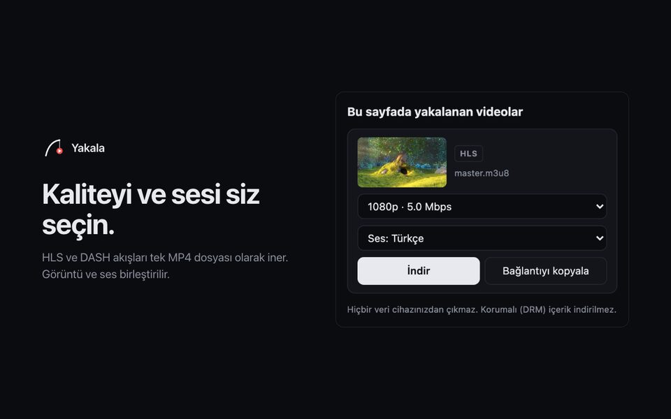 HLS akışı için kalite ve ses dili seçimi